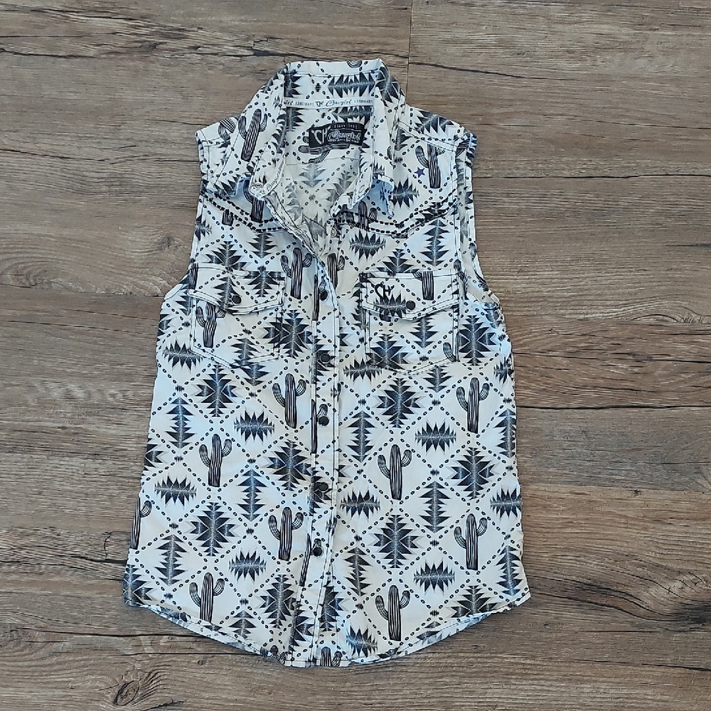 Cowgirl Hardware Sleeveless Cactus Print Top